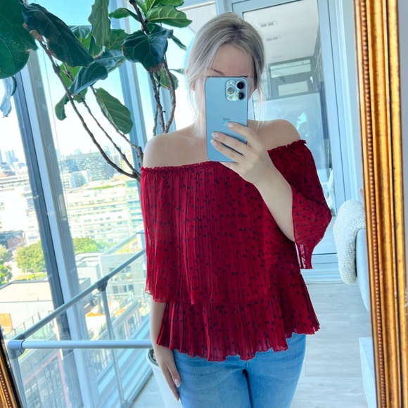 Zara Pleated Tiered Polka Dot Blouse - Picture 6 of 9